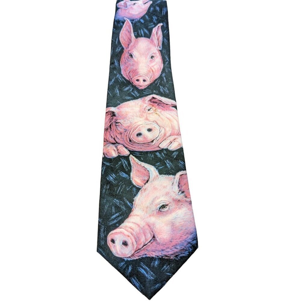 Vintage 1994 Ralph Marlin Necktie Blaine Helman Art Pink Pig Neck Tie Novelty